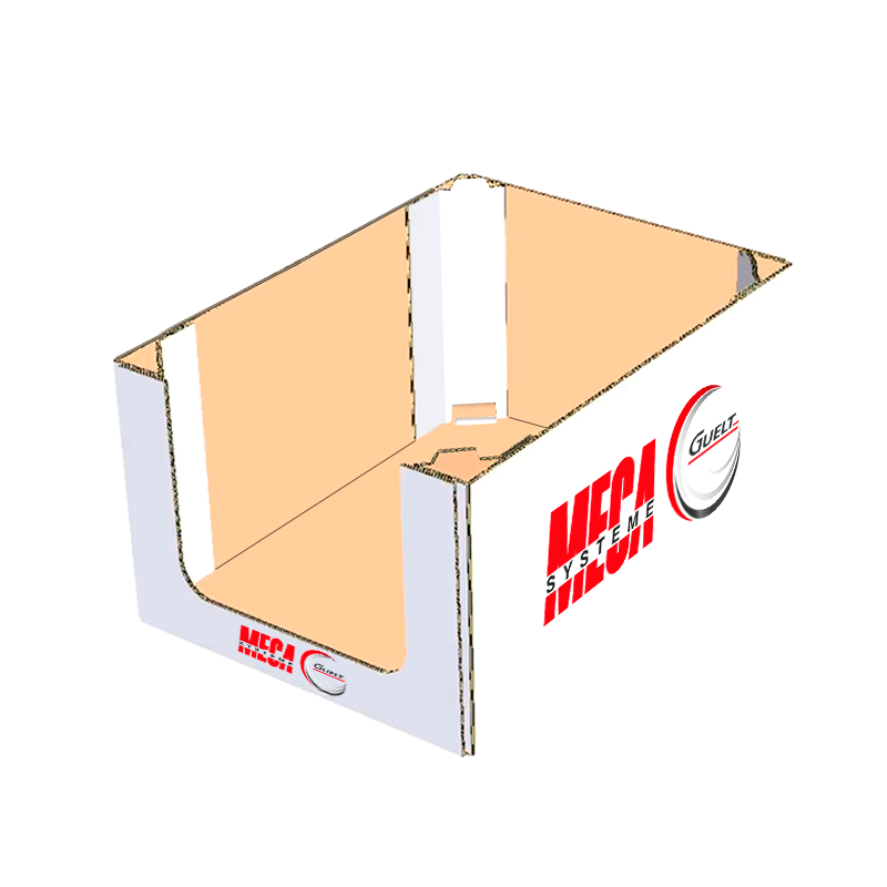 Triangular cornerpost corrugated display tray - Méca-Système Machinery